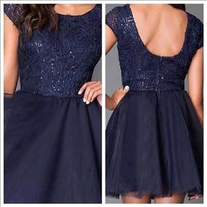 Navy Cap Sleeve A-Line Semi Formal Dress sz US 5